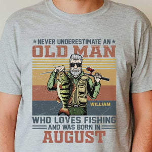 Never Underestimate An Old Man Who Love Fishing - Personalized Unisex T-Shirt.