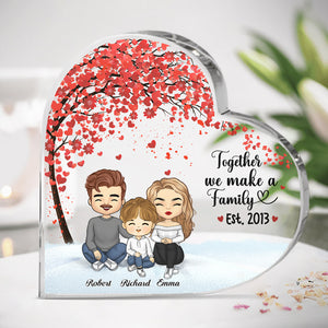 Together, We Make A Family - Family Personalized Custom Heart Shaped Acrylic Plaque - Gift For Family Members