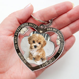 You Were My Favorite Hello - Memorial Personalized Custom Heart Shaped Acrylic Keychain - Upload Image, Sympathy Gift, Gift For Pet Owners, Pet Lovers