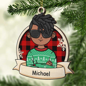 African American Kids Celebrate Christmas - Personalized Shaped Ornament.