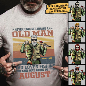 Never Underestimate An Old Man Who Love Fishing - Personalized Unisex T-Shirt.