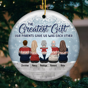 Siblings Are Greatest Gifts From Parents - Family Personalized Custom Ornament - Ceramic Round Shaped  - Christmas Gift For Siblings, Brothers, Sisters