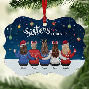 Sisters Forever - Bestie Personalized Custom Ornament - Aluminum Benelux Shaped - Christmas Gift For Best Friends, BFF, Sisters