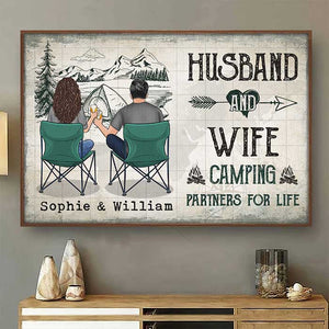 Husband & Wife - Camping Partners For Life - Gift For Camping Couples, Personalized Horizontal Poster.