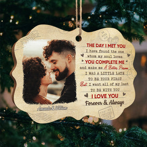 I Love You Forever - Personalized Custom Benelux Shaped Wood Photo Christmas Ornament - Upload Image, Gift For Couple, Husband Wife, Anniversary, Engagement, Wedding, Marriage Gift, Christmas Gift