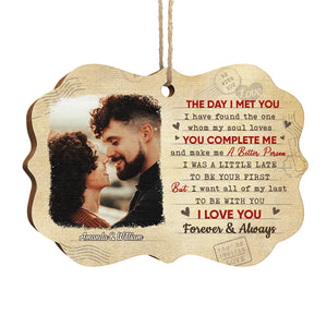 I Love You Forever - Personalized Custom Benelux Shaped Wood Photo Christmas Ornament - Upload Image, Gift For Couple, Husband Wife, Anniversary, Engagement, Wedding, Marriage Gift, Christmas Gift