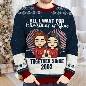 All I Want For Christmas Is You - Couple Personalized Custom Ugly Sweatshirt - Unisex Wool Jumper - Christmas Gift For Husband Wife, Anniversary