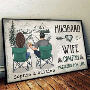 Husband & Wife - Camping Partners For Life - Gift For Camping Couples, Personalized Horizontal Poster.