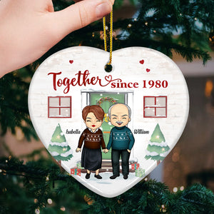 Christmas Together Since - Personalized Custom Heart Shaped Ceramic Christmas Ornament - Gift For Couple, Husband Wife, Anniversary, Engagement, Wedding, Marriage Gift, Christmas Gift