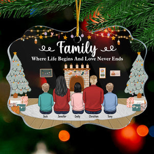 Family Life Begins Love Never Ends - Personalized Custom Benelux Shaped Acrylic Christmas Ornament - Gift For Family, Christmas Gift