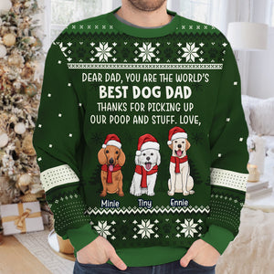 Dear Best Dog Dad Dog Mom, Thanks For Picking Up Our Poop & Stuff - Personalized Custom Unisex Ugly Christmas Sweatshirt, Wool Sweatshirt, All-Over-Print Sweatshirt - Gift For Dog Lovers, Pet Lovers, Christmas Gift