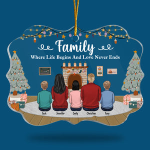 Family Life Begins Love Never Ends - Personalized Custom Benelux Shaped Acrylic Christmas Ornament - Gift For Family, Christmas Gift