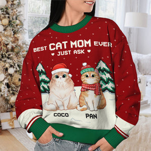 Best Cat Dad Ever - Personalized Custom Unisex Ugly Christmas Sweatshirt, Wool Sweatshirt, All-Over-Print Sweatshirt - Gift For Cat Lovers, Pet Lovers, Christmas New Arrival Gift