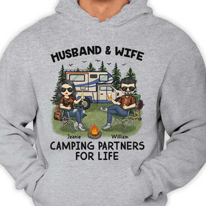 Camping Partners For Life - Gift For Camping Couples, Husband Wife, Personalized Unisex T-shirt, Hoodie, Sweatshirt.