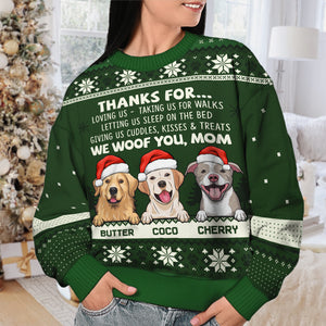 Thanks For Loving Us, We Woof You - Personalized Custom Unisex Ugly Christmas Sweatshirt, Wool Sweatshirt, All-Over-Print Sweatshirt - Gift For Dog Lovers, Pet Lovers, Christmas Gift