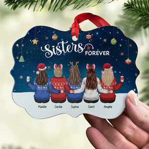 Sisters Forever - Bestie Personalized Custom Ornament - Aluminum Benelux Shaped - Christmas Gift For Best Friends, BFF, Sisters