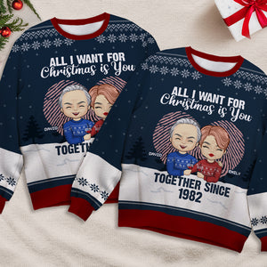 All I Want For Christmas Is You - Couple Personalized Custom Ugly Sweatshirt - Unisex Wool Jumper - Christmas Gift For Husband Wife, Anniversary