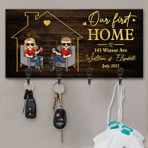 We Are Enjoying Life In Our First Home - Personalized Key Hanger, Key Holder - Anniversary Gifts, Gift For Couples, Husband Wife