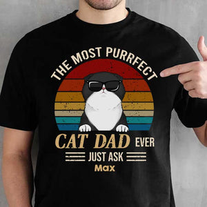 The Most Purrfect Cat Dad Ever Cool Peeking Cats - Gift for Dad, Personalized Unisex T-Shirt.