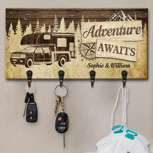 Adventure Awaits Us - Personalized Key Hanger, Key Holder - Gift For Camping Couples, Husband Wife