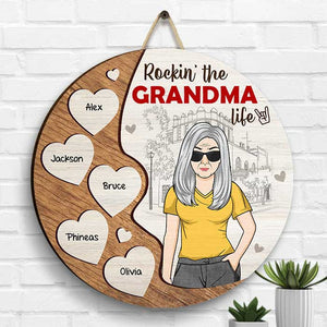 Rockin' The Grandma Life - Gift For Mom, Grandma - Personalized Shaped Wood Sign.