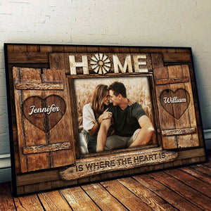 Home Is Where The Heart Is - Upload Image, Gift For Couples, Husband Wife - Personalized Horizontal Poster.