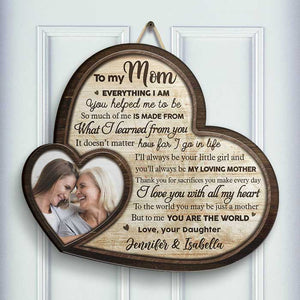 I Love You With All My Heart - Upload Image, Gift For Mom, Personalized Shaped Wood Sign.