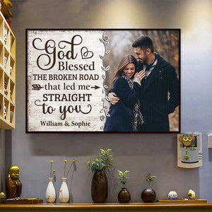 God Led Me Straight To You - Upload Image, Gift For Couples, Husband Wife - Personalized Horizontal Poster.