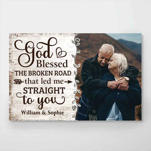 God Led Me Straight To You - Upload Image, Gift For Couples, Husband Wife - Personalized Horizontal Poster.