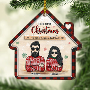 Our First Christmas - Gift For Couples, Husband Wife, Personalized Shaped Ornament.
