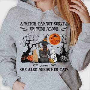 A Witch Cannot Survive On Wine Alone, She Also Needs A Cat  - Personalized Unisex T-Shirt, Halloween Ideas..