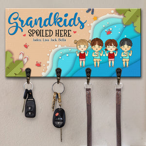 Grandkids Spoiled Here It's Beach Time - Personalized Key Hanger, Key Holder - Gift For Grandparents