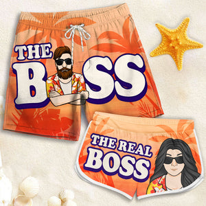 Boss & The Real Boss - Personalized Couple Beach Shorts - Gift For Couples, Husband Wife