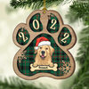 Personalized Custom Paw Shaped Wood Christmas Ornament - Dog, Cat And Snow - Plaid Buffalo Pattern - Customized Decoration And Year Gift For Pet Lovers