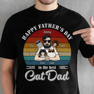 Best Cat Dad Cool Peeking Cats - Personalized Unisex T-Shirt, Father's Day Gift, Custom Gift For Cat Lovers.