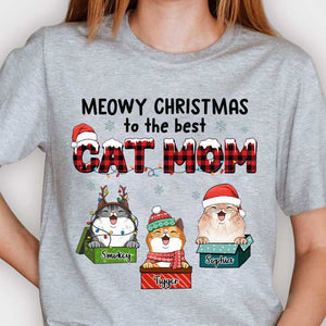 Meowy Christmas To The Best Cat Mom - Personalized Unisex T-Shirt, Hoodie, Sweatshirt.