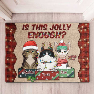 Is This Jolly Enough - Christmas Cats - Personalized Decorative Mat.