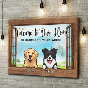 Welcome To Our Home Dogs By The Windows - Personalized Horizontal Canvas.