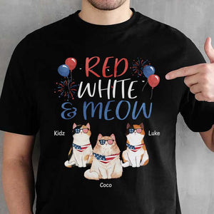Red White & Meow - Gift For 4th Of July - Personalized Unisex T-Shirt.