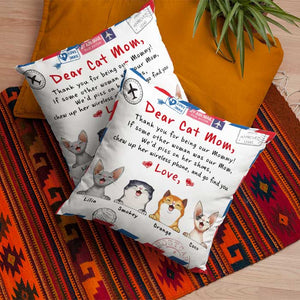 Dear Cat Mom - Thank You For Being Our Mommy - Personalized Camping Pillow (Insert Included).