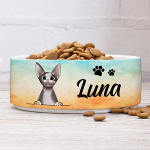 Beach Watercolor, Gift For Cat Lovers - Personalized Custom Cat Bowls.