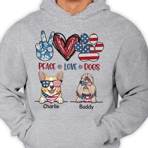 Peace, Love And Dogs - Gift for 4th Of July, Personalized Unisex T-Shirt.