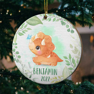 Merry Christmas To Dinosaur Kid - Personalized Custom Round Shaped Wood Christmas Ornament