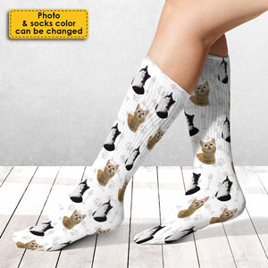 Color Upload Pet Image - Gift For Cat Lovers - Personalized Socks.