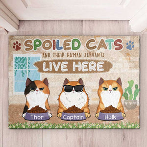 Spoiled Cats And Their Human Servants Live Here - Funny Personalized Decorative Mat.