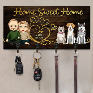 Home Sweet Home Couple & Dogs - Personalized Key Hanger, Key Holder - Anniversary Gifts, Gift For Couples, Husband Wife, Dog Lovers