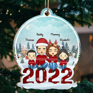 Christmas Is All About Family - Family Personalized Custom Ornament - Wood Snow Globe Shaped - Christmas Gift For Family Members