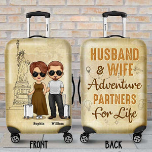 Husband & Wife Adventure Partners For Life - Gift For Couples, Husband Wife - Personalized Luggage Cover