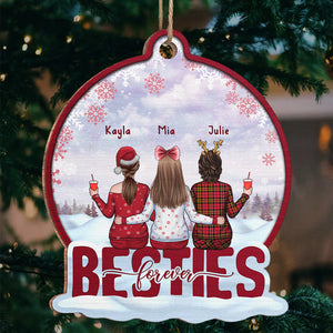 Sisters Forever & Always - Bestie Personalized Custom Ornament - Wood Snow Globe Shaped - Christmas Gift For Best Friends, BFF, Sisters