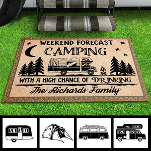 Camping With A High Chance Of Drinking - Personalized Decorative Mat.